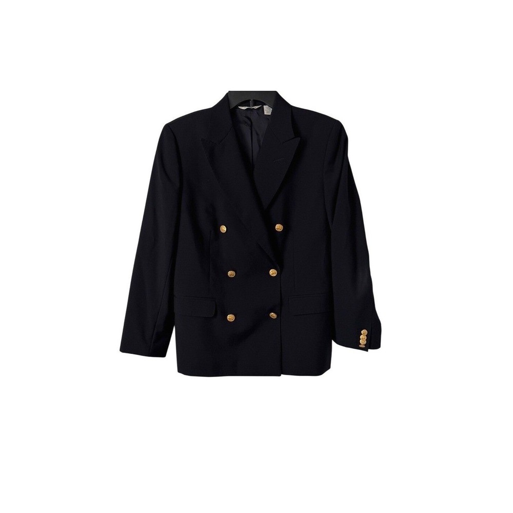 Brooks Brothers Wool Black Double Breasted Blazer Gold Buttons Notched Lapel 12